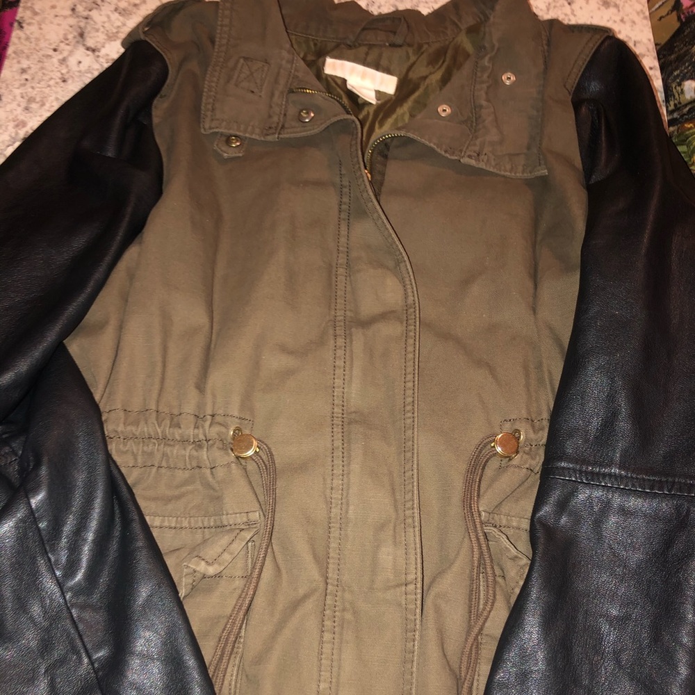 H&M jacket. olive & leather.